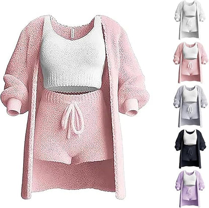 Fuzzy Warm Long-sleeved Jacket Vest Shorts