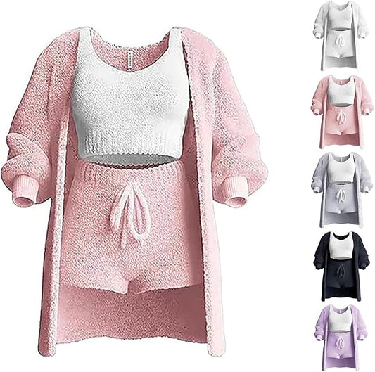 Fuzzy Warm Long-sleeved Jacket Vest Shorts
