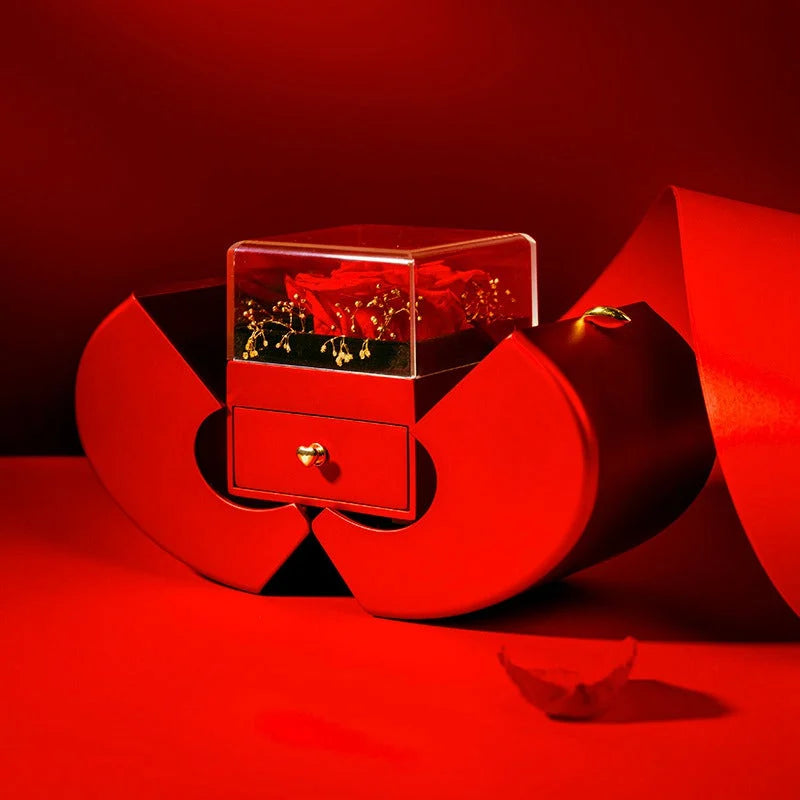 Red Fashion Jewelry Box with Apple & Rose
