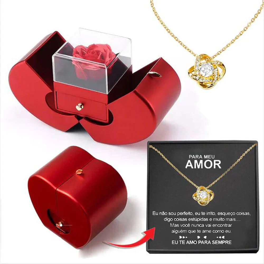 Red Fashion Jewelry Box with Apple & Rose