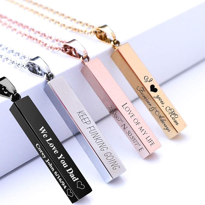 Engraved Vertical Bar Necklace